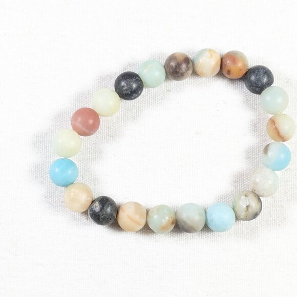 stretchy pastel tone bead bracelet, 8mm sea theme stone bead bracelet - Picture 3 of 7